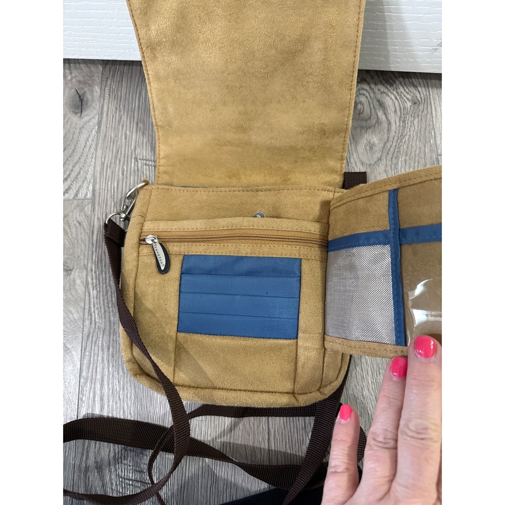 Travelon Tan Faux Suede‎ Crossbody Bag Travel Purse with Built-in Wallet - Picture 4 of 11